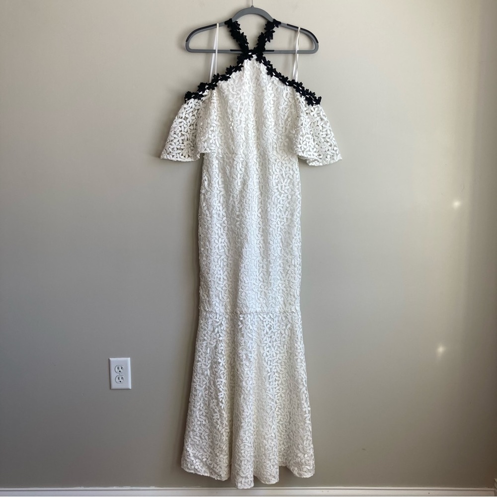 Jill Stuart White and Black Trim Floral Lace Mermaid Maxi Wedding Formal…